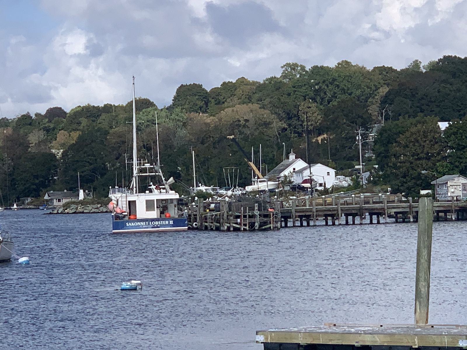 Standish Boat Yard today, seen across the water past the Sakonnet Lobster II